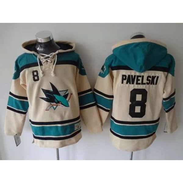 Sharks #8 Joe Pavelski Cream Sawyer Hooded Sweatshirt Stitched Jersey