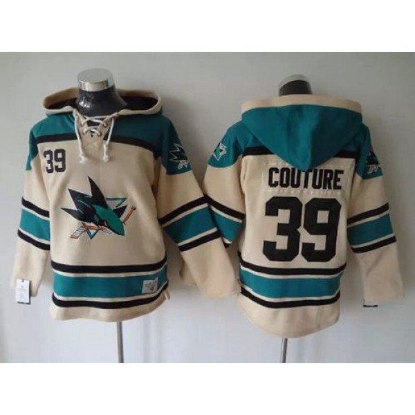 Sharks #39 Logan Couture Cream Sawyer Hooded Sweatshirt Stitched Jersey