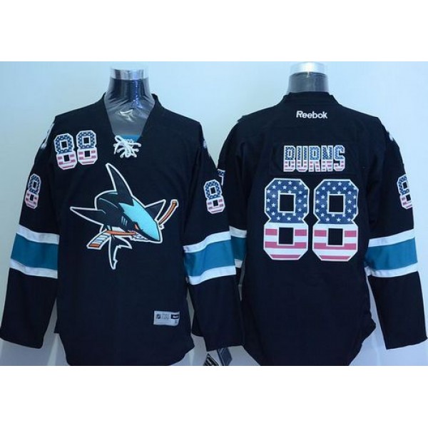 Sharks #88 Brent Burns Black USA Flag Fashion Stitched Jersey