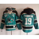 Sharks #19 Joe Thornton Teal Sawyer Hooded Sweatshirt Stitched Jersey