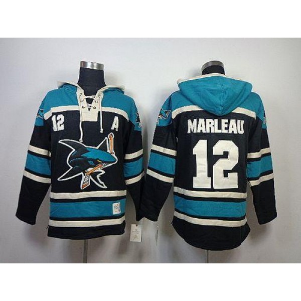 Sharks #12 Patrick Marleau Black Sawyer Hooded Sweatshirt Stitched Jersey