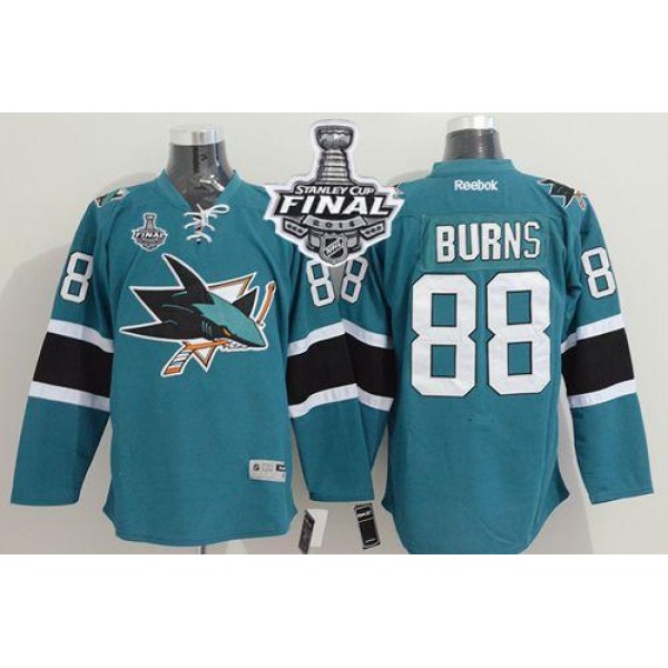Sharks #88 Brent Burns Teal 2016 Stanley Cup Final Patch Stitched Jersey