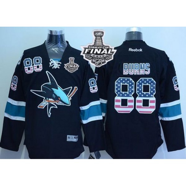 Sharks #88 Brent Burns Black USA Flag Fashion 2016 Stanley Cup Final Patch Stitched Jersey