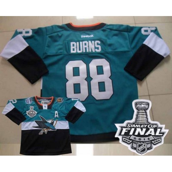 Sharks #88 Brent Burns Teal Black 2015 Stadium Series 2016 Stanley Cup Final Patch Stitched Jersey
