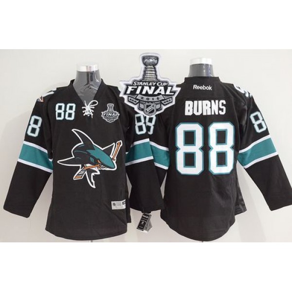 Sharks #88 Brent Burns Black 2016 Stanley Cup Final Patch Stitched Jersey