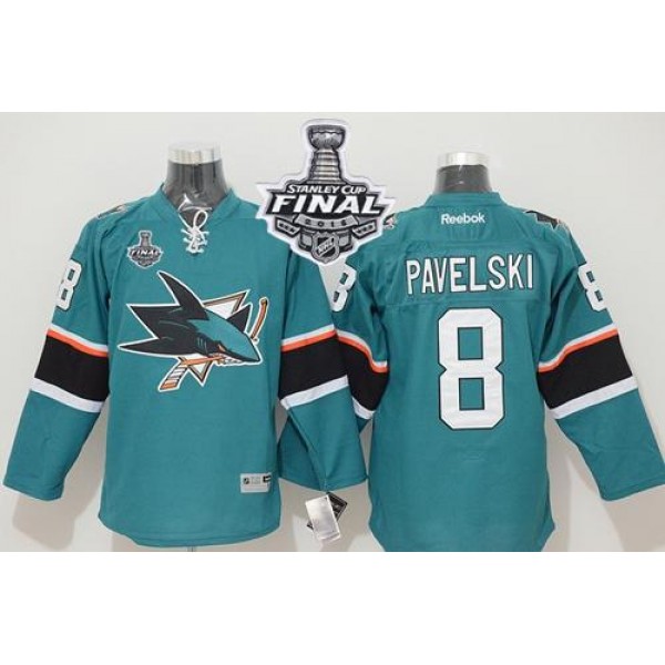 Sharks #8 Joe Pavelski Teal 2016 Stanley Cup Final Patch Stitched Jersey