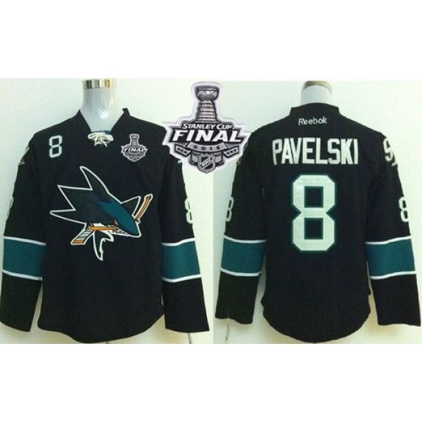 Sharks #8 Joe Pavelski Black 2016 Stanley Cup Final Patch Stitched Jersey