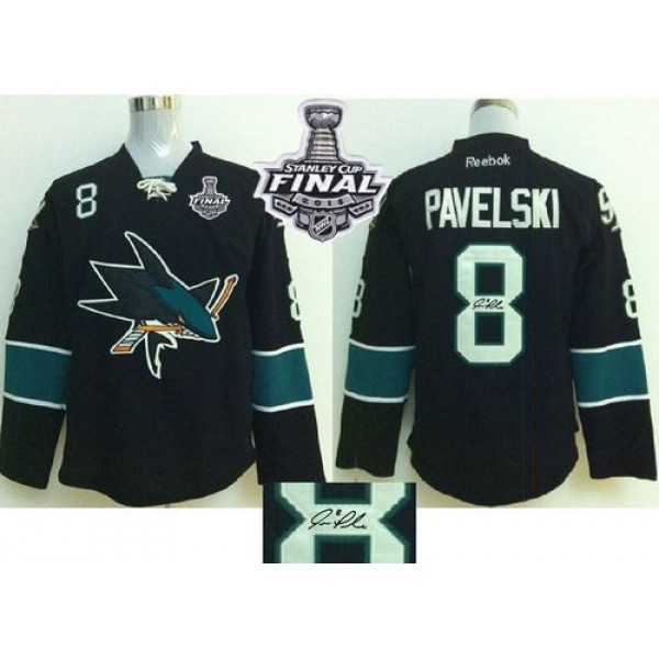 Sharks #8 Joe Pavelski Black Autographed 2016 Stanley Cup Final Patch Stitched Jersey