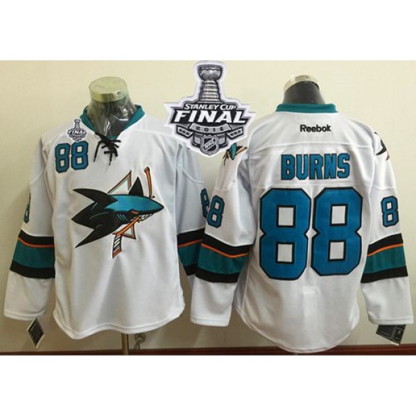 Sharks #88 Brent Burns White 2016 Stanley Cup Final Patch Stitched Jersey