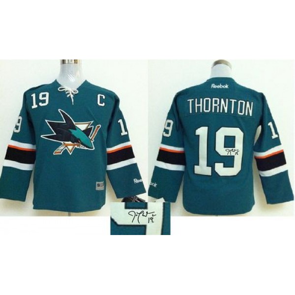 Sharks #19 Joe Thornton Teal Autographed Stitched Jersey