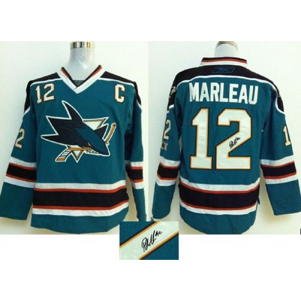 Sharks #12 Patrick Marleau Teal Autographed Stitched Jersey