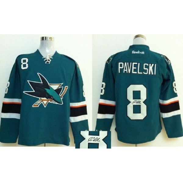 Sharks #8 Joe Pavelski Teal Autographed Stitched Jersey