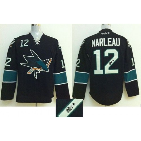 Sharks #12 Patrick Marleau Black Autographed Stitched Jersey