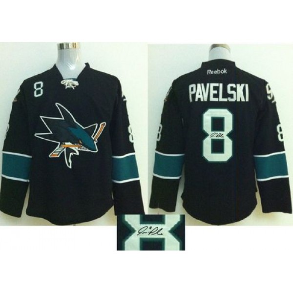Sharks #8 Joe Pavelski Black Autographed Stitched Jersey