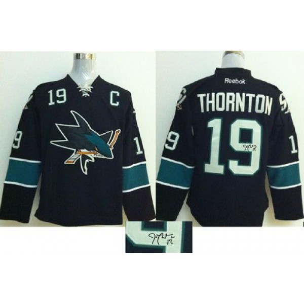 Sharks #19 Joe Thornton Black Autographed Stitched Jersey
