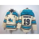 Sharks #19 Joe Thornton Cream Sawyer Hooded Sweatshirt Stitched Jersey