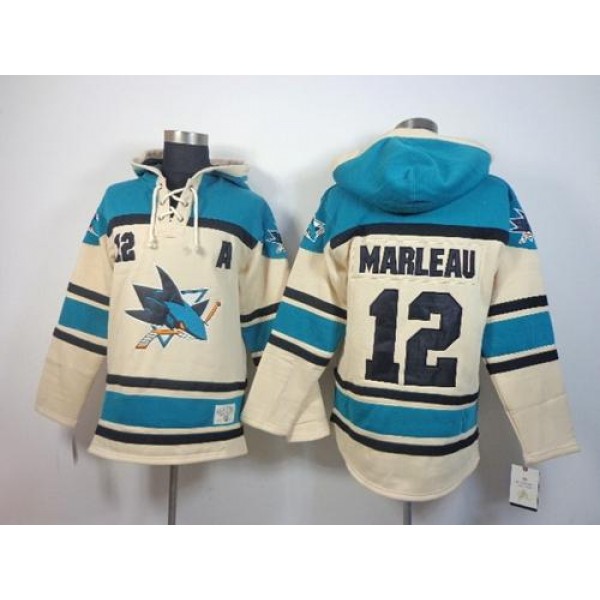 Sharks #12 Patrick Marleau Cream Sawyer Hooded Sweatshirt Stitched Jersey