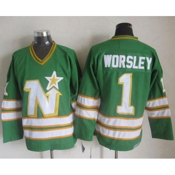 Stars #1 Gump Worsley Green CCM Throwback Stitched Jersey