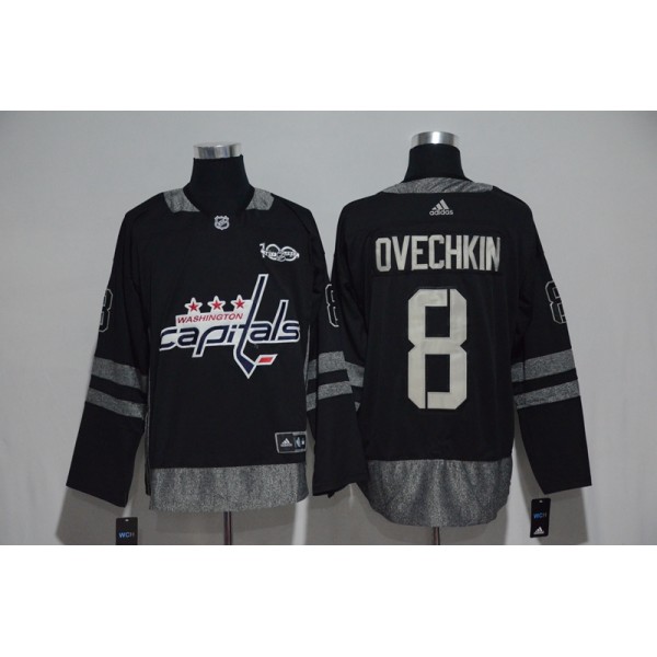 Washington Capitals #8 Alex Ovechkin Black 1917-2017 100th Anniversary Stitched Jersey