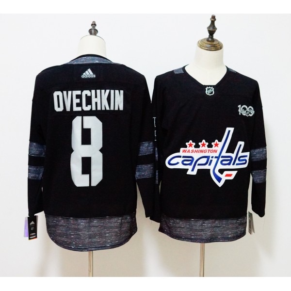 Washington Capitals #8 Alexander Ovechkin Black 1917-2017 100th Anniversary Adidas Jersey
