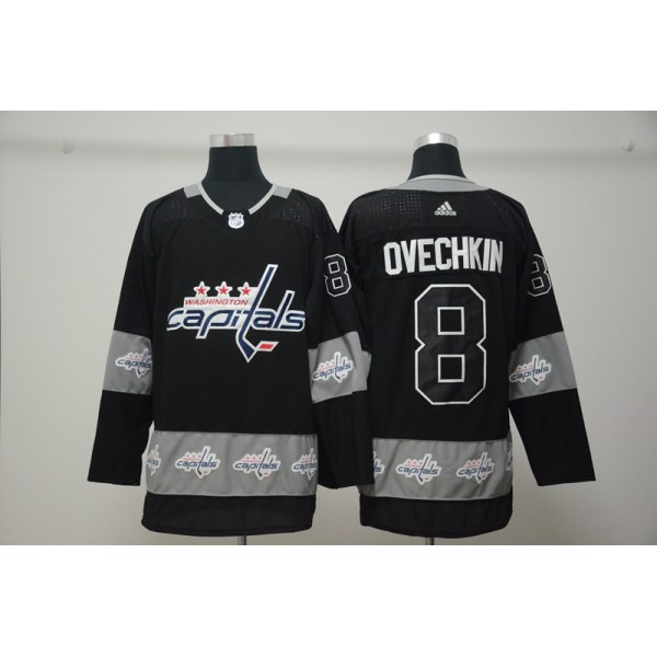 Washington Capitals #8 Alex Ovechkin Black Team Logo Stitched Jersey