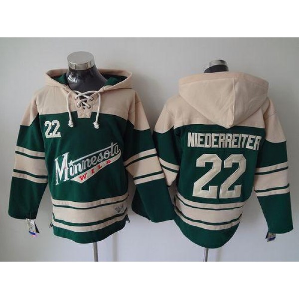 Wild #22 Nino Niederreiter Green Sawyer Hooded Sweatshirt Stitched Jersey