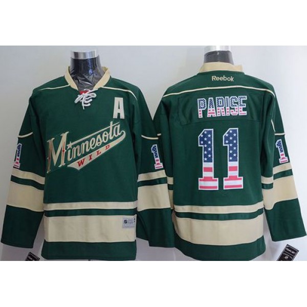 Wild #11 Zach Parise Green USA Flag Fashion Stitched Jersey
