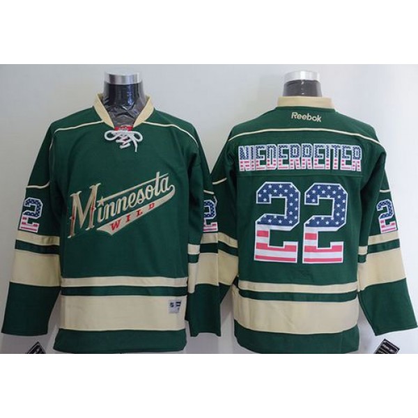 Wild #22 Nino Niederreiter Green USA Flag Fashion Stitched Jersey