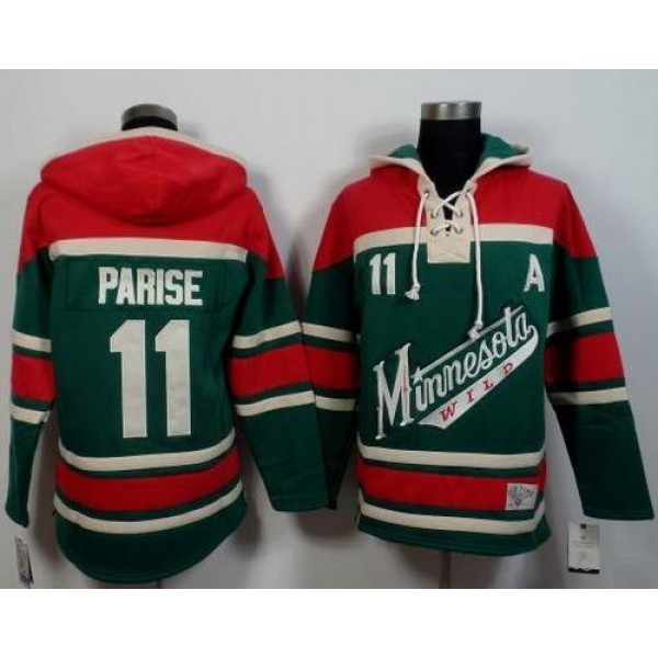 Wild #11 Zach Parise Green Red Sawyer Hooded Sweatshirt Stitched Jersey