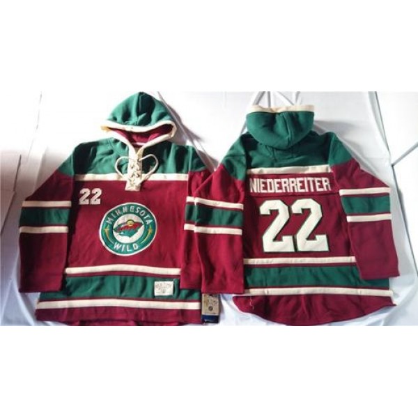 Wild #22 Nino Niederreiter Red Sawyer Hooded Sweatshirt Stitched Jersey