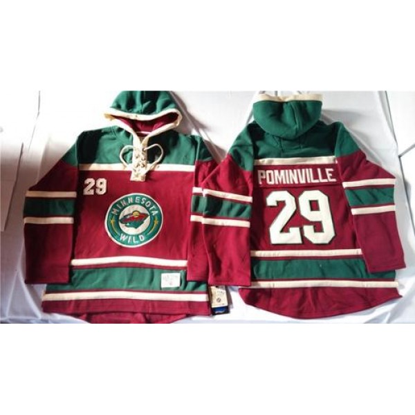 Wild #29 Jason Pominville Red Sawyer Hooded Sweatshirt Stitched Jersey