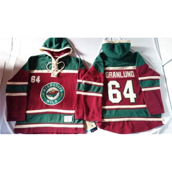 Wild #64 Mikael Granlund Red Sawyer Hooded Sweatshirt Stitched Jersey