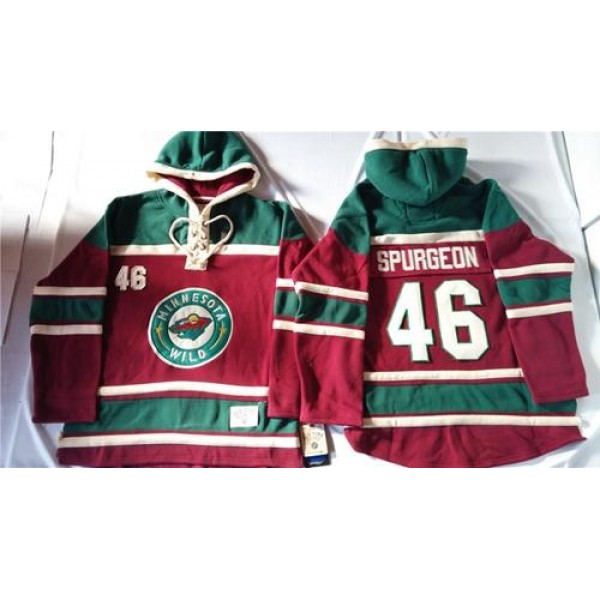 Wild #46 Jared Spurgeon Red Sawyer Hooded Sweatshirt Stitched Jersey
