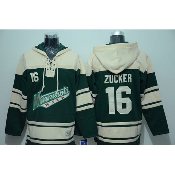 Wild #16 Jason Zucker Green Sawyer Hooded Sweatshirt Stitched Jersey