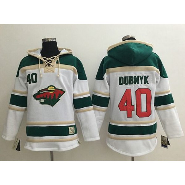 Wild #40 Devan Dubnyk White Sawyer Hooded Sweatshirt Stitched Jersey