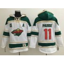 Wild #11 Zach Parise White Sawyer Hooded Sweatshirt Stitched Jersey