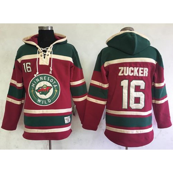 Wild #16 Jason Zucker Red Sawyer Hooded Sweatshirt Stitched Jersey