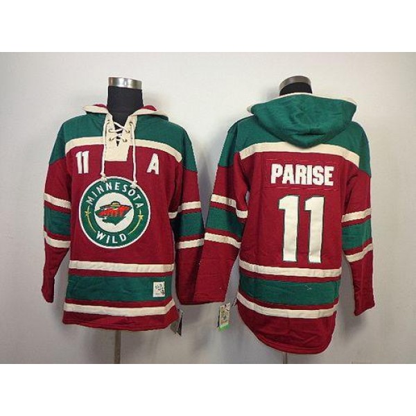 Wild #11 Zach Parise Red Sawyer Hooded Sweatshirt Stitched Jersey