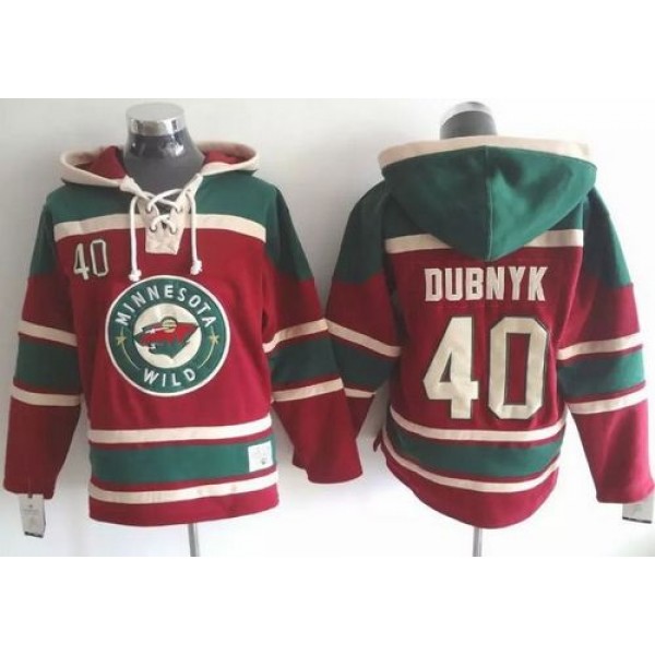 Wild #40 Devan Dubnyk Red Sawyer Hooded Sweatshirt Stitched Jersey