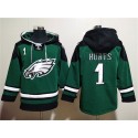 Philadelphia Eagles #1 Jalen Hurts Green Lace-Up Pullover Hoodie