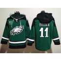 Philadelphia Eagles #11 A. J. Brown Green Lace-Up Pullover Hoodie