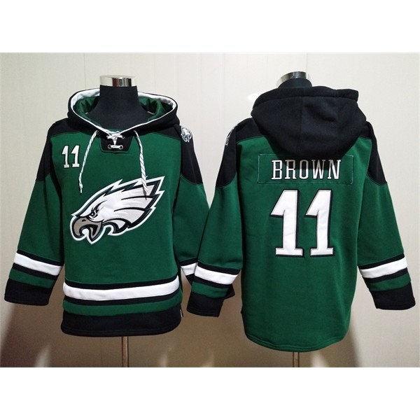 Philadelphia Eagles #11 A. J. Brown Green Lace-Up Pullover Hoodie