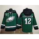 Philadelphia Eagles #12 Randall Cunningham Green Lace-Up Pullover Hoodie