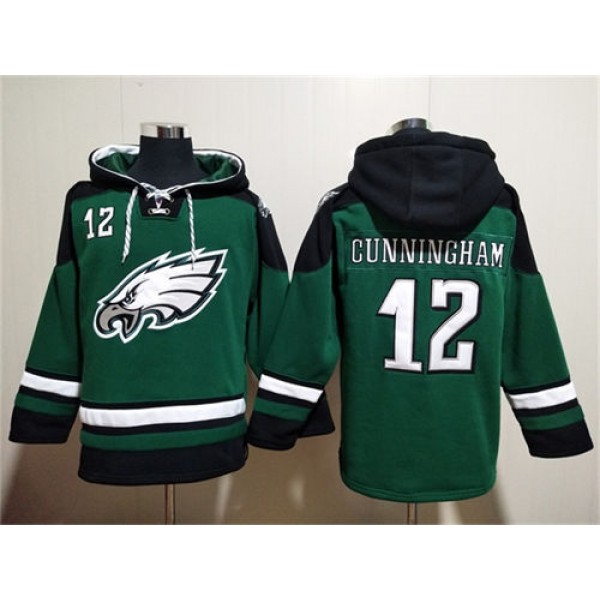Philadelphia Eagles #12 Randall Cunningham Green Lace-Up Pullover Hoodie