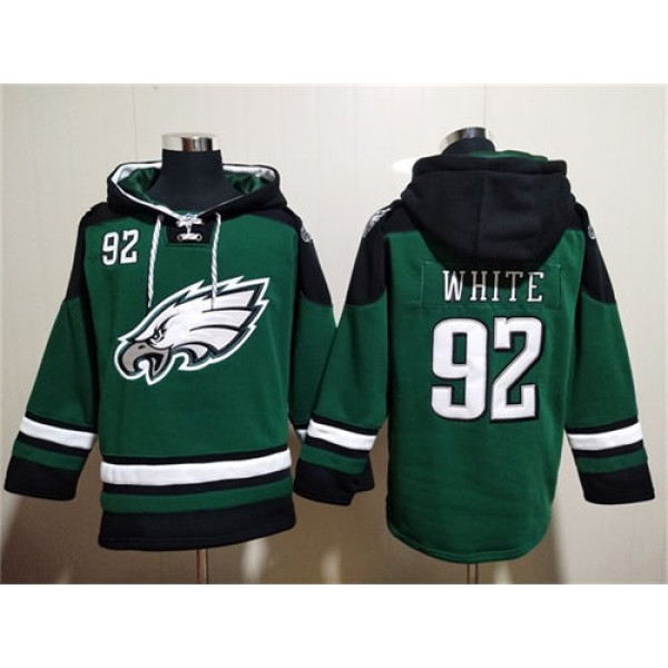 Philadelphia Eagles #92 Reggie White Green Lace-Up Pullover Hoodie