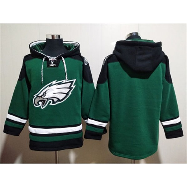Philadelphia Eagles Blank Green Lace-Up Pullover Hoodie