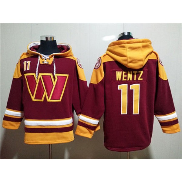 Washington Commanders #11 Carson Wentz Burgundy Lace-Up Pullover Hoodie