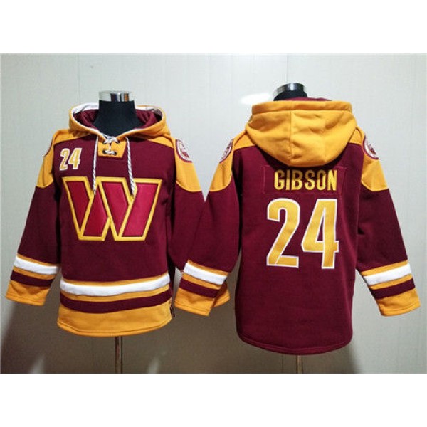 Washington Commanders #24 Antonio Gibson Burgundy Lace-Up Pullover Hoodie