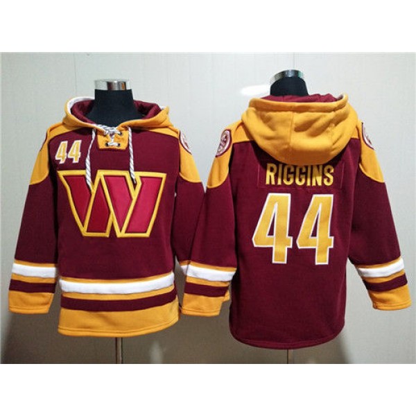 Washington Commanders #44 John Riggins Burgundy Lace-Up Pullover Hoodie
