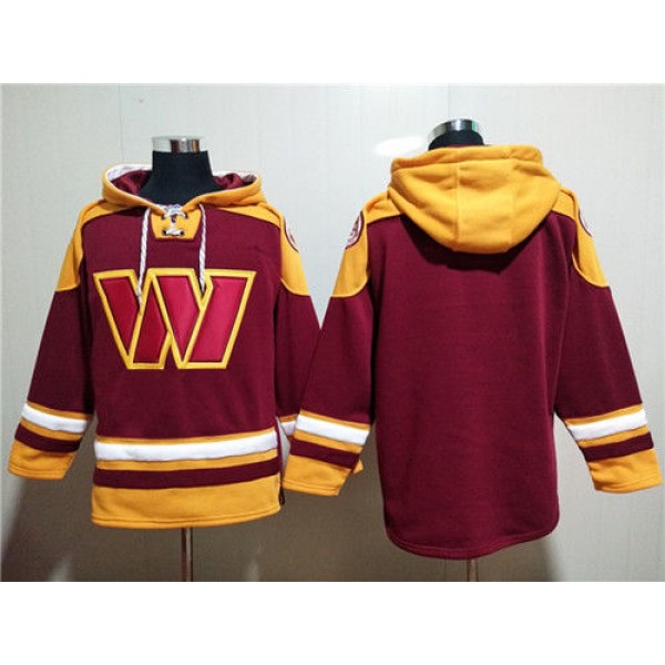 Washington Commanders Blank Burgundy Lace-Up Pullover Hoodie